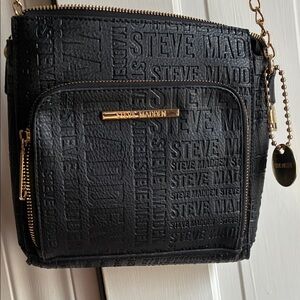Steve Madden Embossed Black Crossbody with Gold Accents